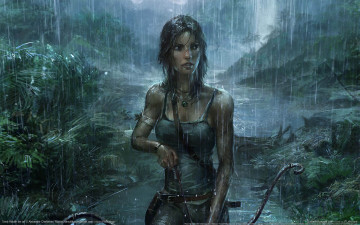 Картинка tomb raider 2013 видео игры дождь джунгли лук фан-арт
