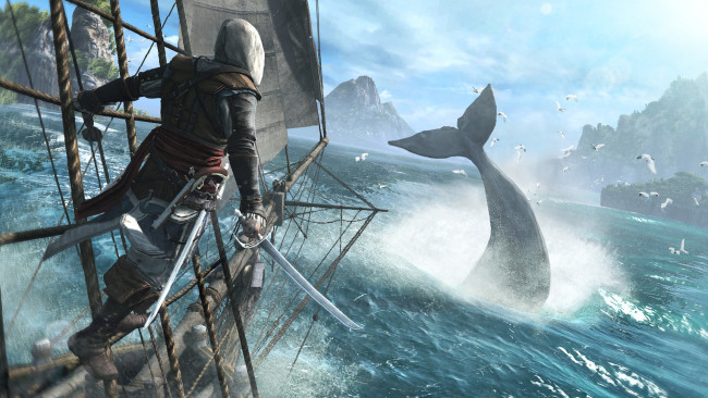 Обои картинки фото assassin`s, creed, iv, black, flag, видео, игры, море, edward, kenway, кит