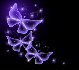 Картинка векторная+графика neon butterflies abstract purple sparkle glow бабочки неоновые