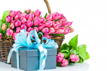 Картинка цветы тюльпаны подарок бант