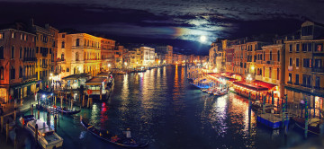 Картинка города венеция+ италия italy venice grand canal венеция канал ночь огни небо облака луна лодка гондола
