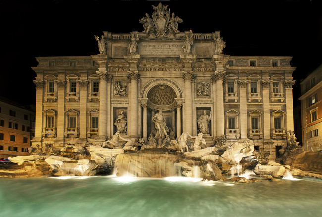 Обои картинки фото rome week - trevi fountain at night, города, рим,  ватикан , италия, фонтаны, ночь, дворец
