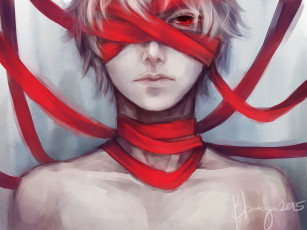 Картинка аниме tokyo+ghoul шея kaneki ken красная лента парень арт blauerozen bleed
