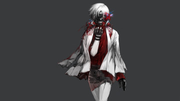 Картинка аниме tokyo+ghoul красный глаз канеки кен кровь маска белые волосы kaneki ken токийский гуль tokyo ghoul