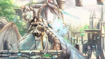 Картинка аниме оружие +техника +технологии kikivi дракон меч воин арт девушка