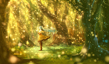 Картинка аниме vocaloid лес сияние девушка арт bou nin hatsune miku