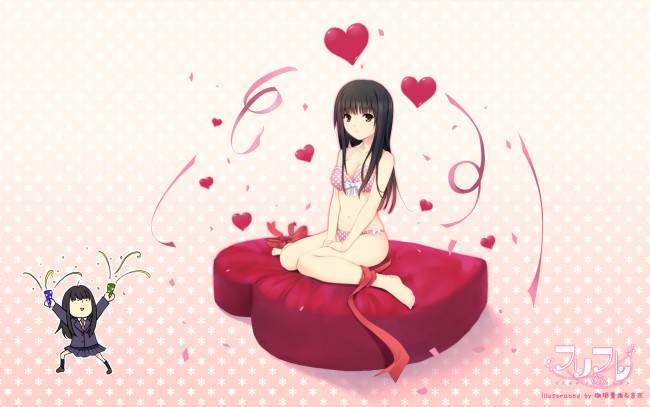 Обои картинки фото аниме, день святого валентина, coffee-kizoku, shiramine, rika, сердечки, шатенка, девушка, фон, арт