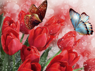 Картинка разное компьютерный+дизайн весна тюльпаны бабочки