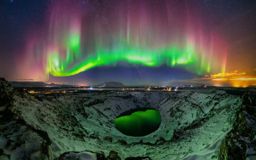 Картинка природа северное+сияние керид свет кратерное озеро