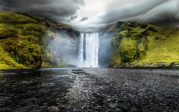 Картинка природа водопады исландия живописный водопад скоугафосс