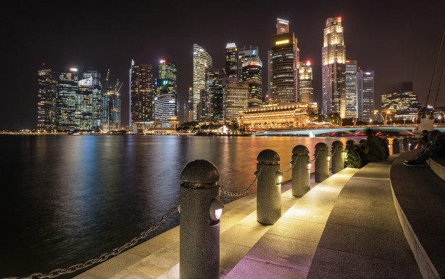 Обои картинки фото singapore - downtown core, города, сингапур , сингапур, огни, ночь