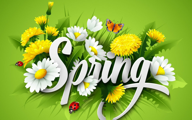 Обои картинки фото векторная графика, цветы , flowers, бабочки, фон, цветы, весна