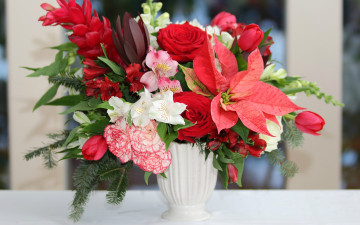 Картинка цветы букеты +композиции альстремерия розы молочай гвоздики тюльпаны