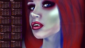 Картинка календари фэнтези клыки лицо девушка вампир