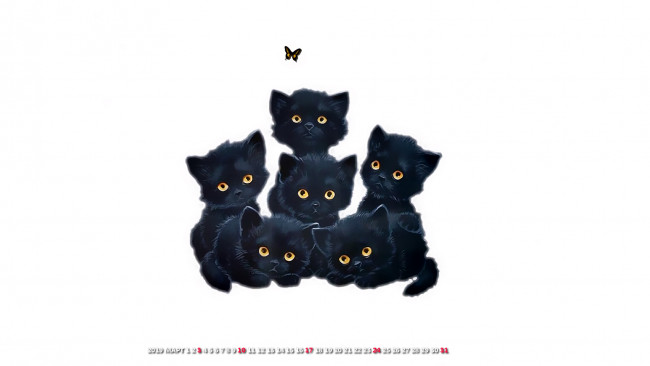 Обои картинки фото календари, рисованные,  векторная графика, кошка, бабочка