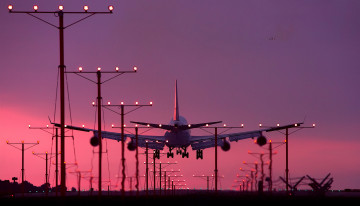 обоя авиация, пассажирские самолёты, самолет, посадка, закат, они