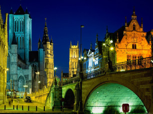 Картинка ghent belgium города огни ночного