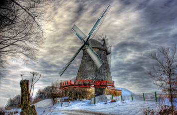 Картинка разное мельницы пейзаж лопасти зима
