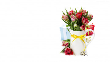 Картинка цветы тюльпаны ваза букет бант