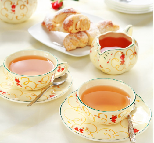 Обои картинки фото еда, напитки, Чай, чашки, чай, рогалики