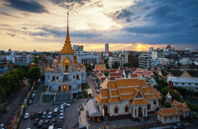 Обои картинки фото города, бангкок, таиланд, рассвет, храм