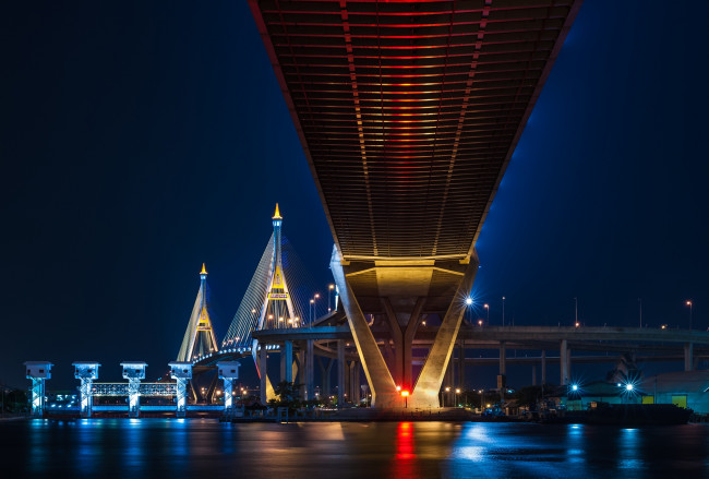 Обои картинки фото города, бангкок, таиланд, мост, ночь