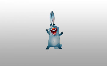 Картинка рисованные минимализм радостный заяц кролик rabbit красный нос ухи синий