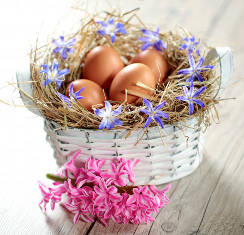 Обои картинки фото праздничные, пасха, easter, spring, flowers, eggs, pastel, basket, delicate, весна, яйца, цветы, корзина