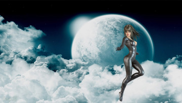 Картинка 3д+графика фантазия+ fantasy полет планета облака фон взгляд девушка