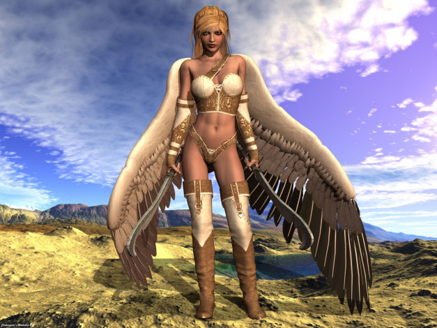 Обои картинки фото 3д графика, ангел , angel, крылья, фон, ангел, оружие, взгляд, девушка