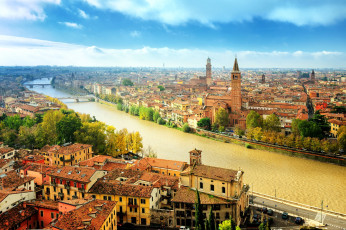 Картинка города верона+ италия мосты река панорама