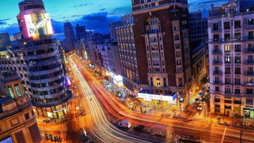Картинка города мадрид+ испания вечер панорама освещение дорога