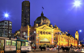 обоя города, мельбурн , австралия, вечер, вокзал