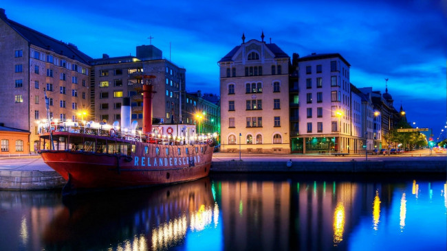 Обои картинки фото города, хельсинки , финляндия, вечер, корабль