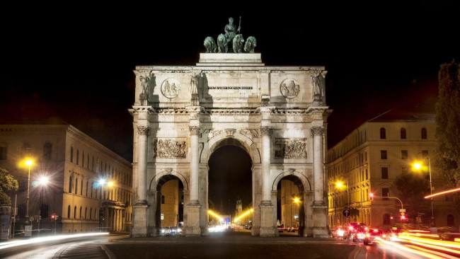 Обои картинки фото города, мюнхен , германия, арка, вечер