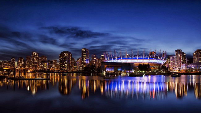 Обои картинки фото города, ванкувер , канада, освещение, вечер, стадион
