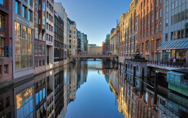 Обои картинки фото города, гамбург , германия, мосты, канал, здания