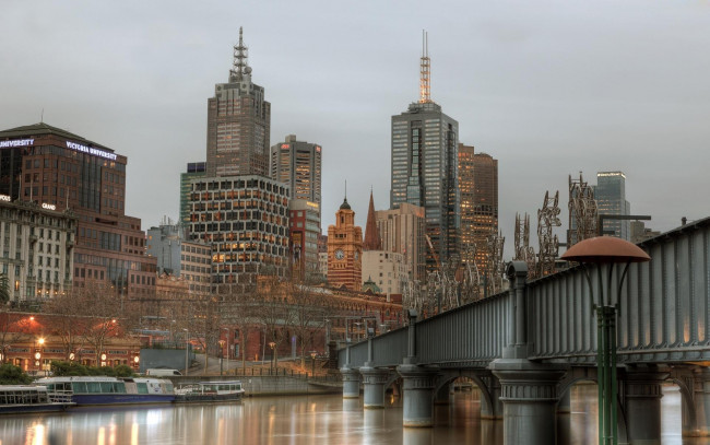 Обои картинки фото города, мельбурн , австралия, здания, мост, река