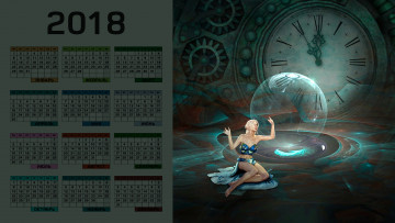 обоя календари, 3д-графика, шар, часы, девушка