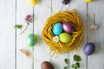 Картинка праздничные пасха праздник гнездо яйцв