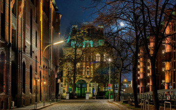 Картинка города гамбург+ германия улица вечер огни