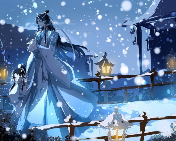 Обои картинки фото аниме, mo dao zu shi, лань, ванцзи, сычжуй, кролик, зима