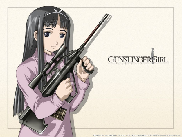 Обои картинки фото gun, slinger, girl, аниме
