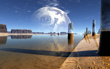 Картинка 3д графика atmosphere mood атмосфера настроения планета озеро вода колонны отражение скалы