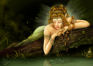 Картинка фэнтези феи берег озеро украшения печаль эльф
