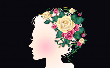 Картинка рисованные люди профиль силуэт девушка плетения розы венок цветы