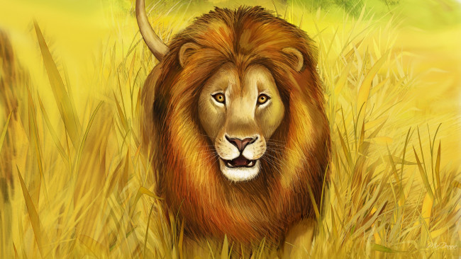 Обои картинки фото рисованные, животные,  львы, лев