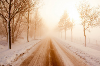 Картинка природа дороги туман снег дорога