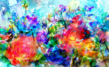 Картинка рисованное цветы прозрачный искры свет букет розы
