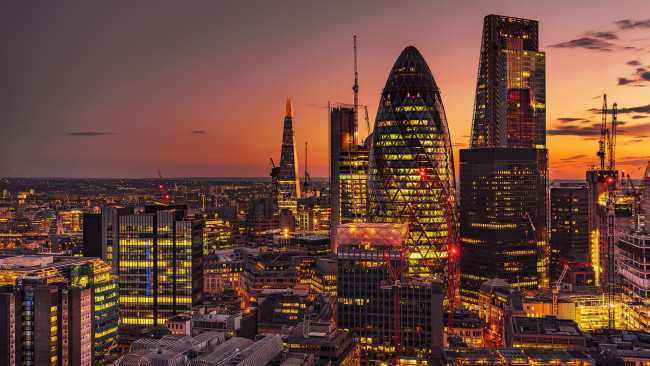 Обои картинки фото города, лондон , великобритания, огни, вечер, панорама